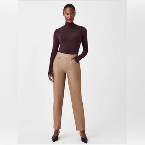 Spanx Faux Leather Like Slimming Stretch Slim Straight Leg Pant Large Petite Nwt